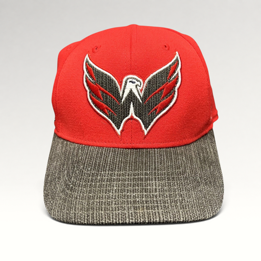 Raree Finds Washington Capitals Reebok Center Ice fitted hat in red with a textured gray brim and eagle logo