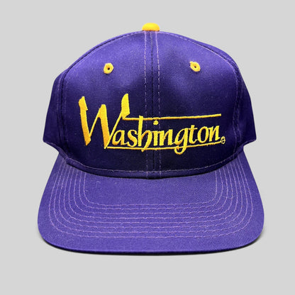 Raree Finds vintage Washington Huskies snapback hat in purple with gold embroidered script and structured crown