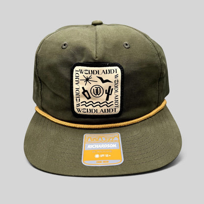 Raree Finds olive green Wendlandt Brewery snapback hat with a woven front patch and rope detail on the brim.