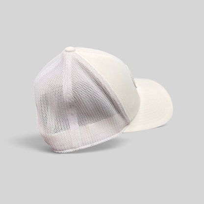 Raree Finds white Black Clover Yupoong trucker hat with breathable mesh back and structured front panel