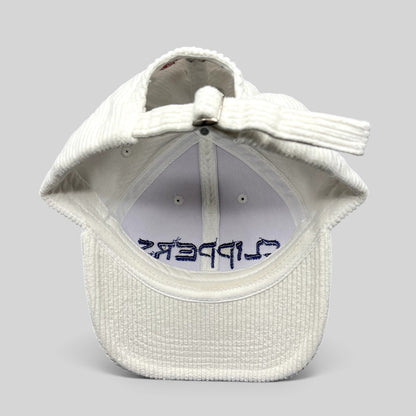 Raree Finds white corduroy Los Angeles Clippers strapback hat with adjustable metal buckle and rear interior branding
