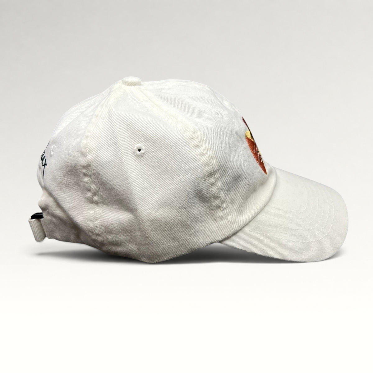 Raree Finds white cotton youth strapback hat featuring The Tale of Despereaux embroidered mouse character graphic.