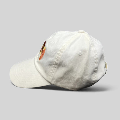 Raree Finds white cotton strapback hat featuring an embroidered Tale of Despereaux mouse character graphic