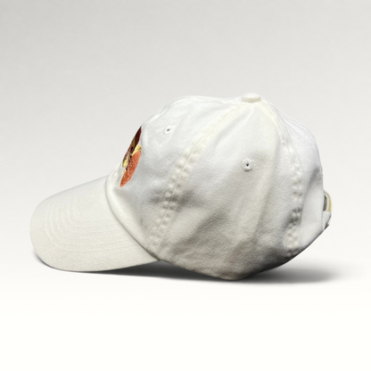 Raree Finds white cotton strapback hat featuring an embroidered Tale of Despereaux mouse character graphic