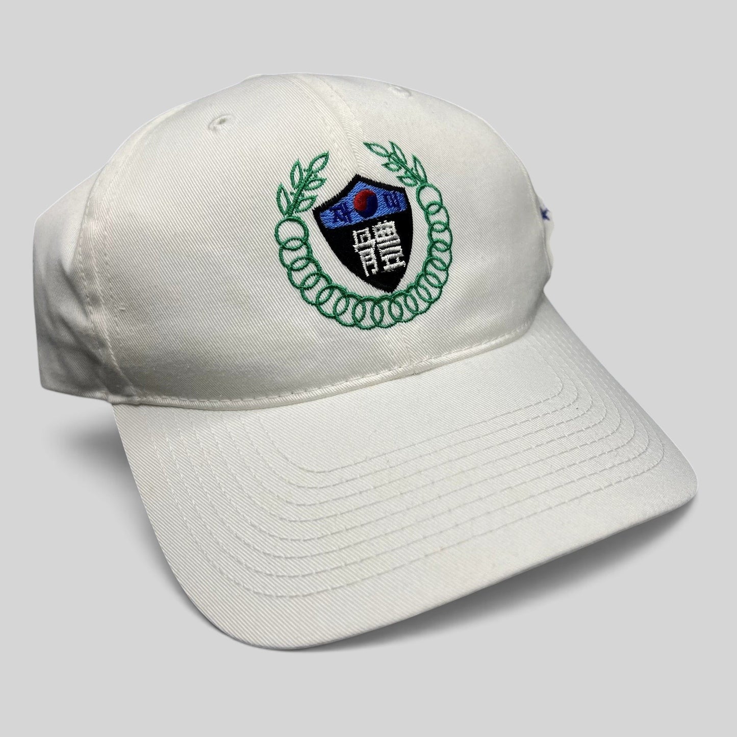 Raree Finds white strapback hat with 18th Korean American Sports Festival embroidered crest and Korean text
