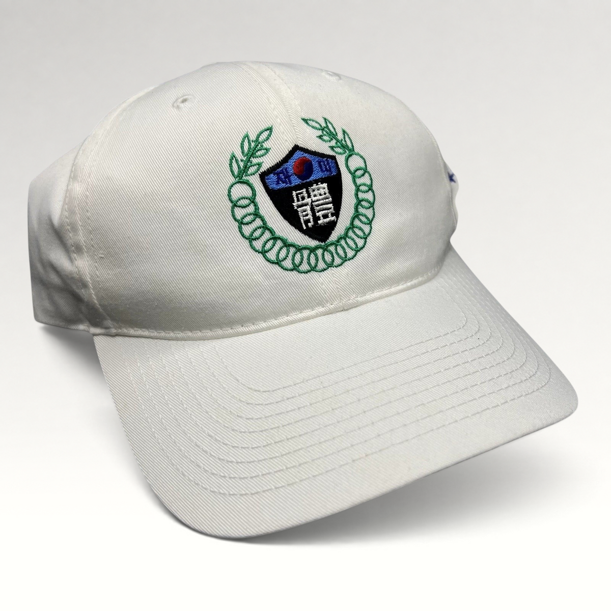 Raree Finds white strapback hat with 18th Korean American Sports Festival embroidered crest and Korean text