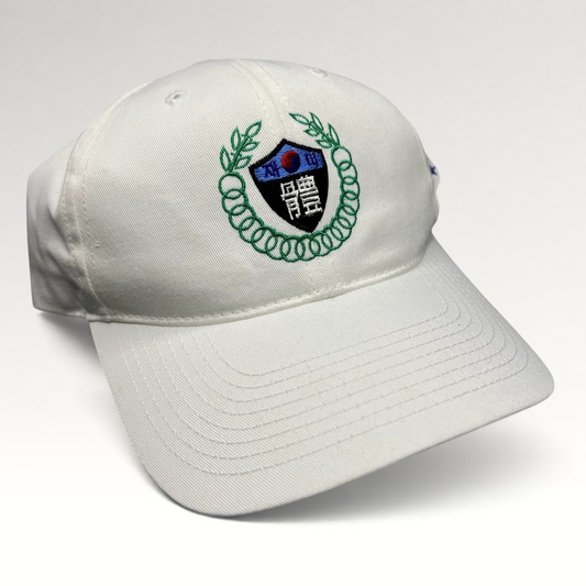 Raree Finds white strapback hat with 18th Korean American Sports Festival embroidered crest and Korean text