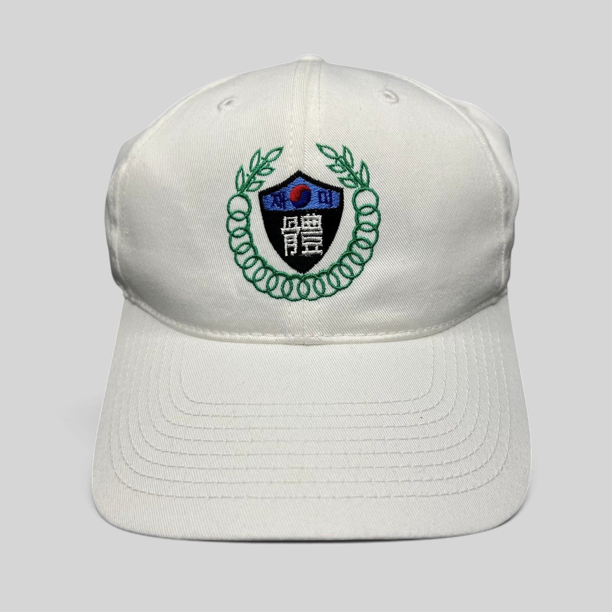 Raree Finds white strapback hat with 18th Korean American Sports Festival embroidered crest and Korean text