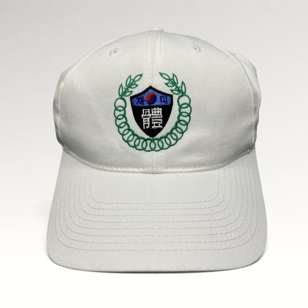 Raree Finds white strapback hat with 18th Korean American Sports Festival embroidered crest and Korean text
