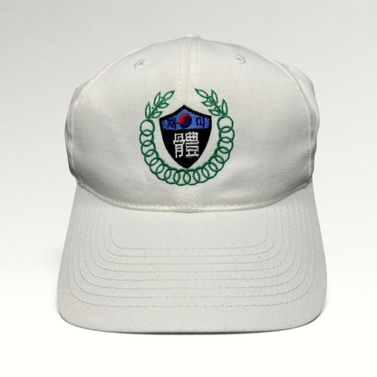 Raree Finds white strapback hat with 18th Korean American Sports Festival embroidered crest and Korean text