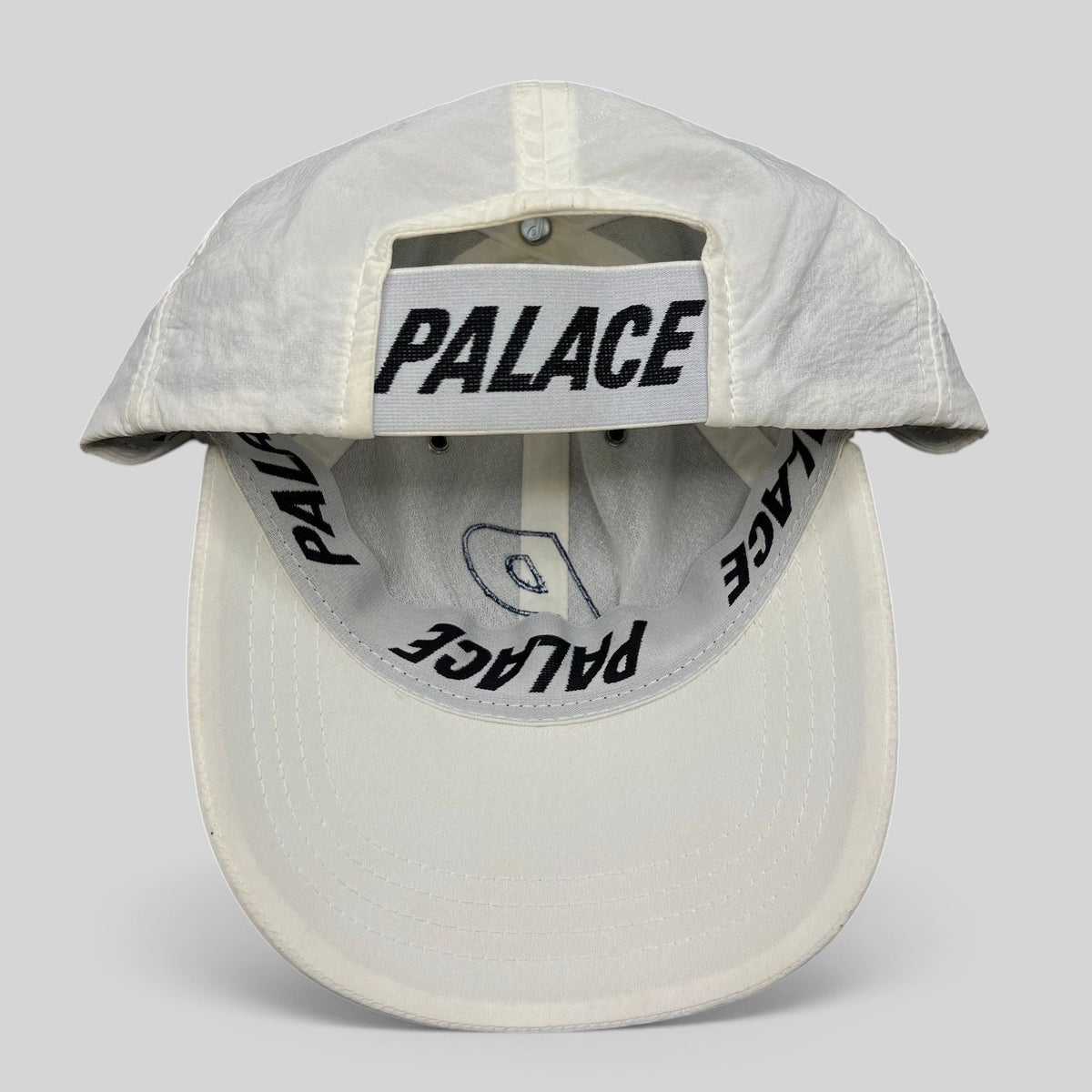 Raree Finds white Palace Skateboards strapback hat with interior branded taping and adjustable back strap