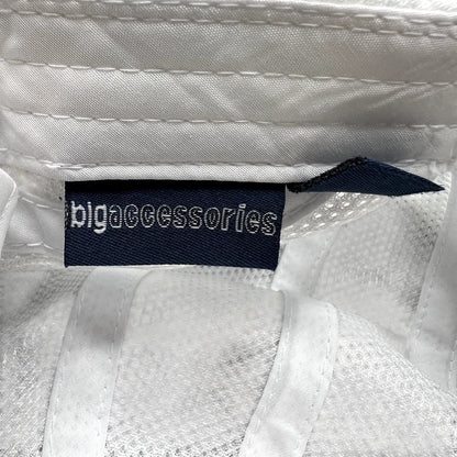 Raree Finds white performance cap interior showing the bigaccessories brand label and breathable mesh construction