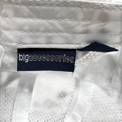 Raree Finds white performance cap interior label showing Big Accessories branding on a mesh technical hat