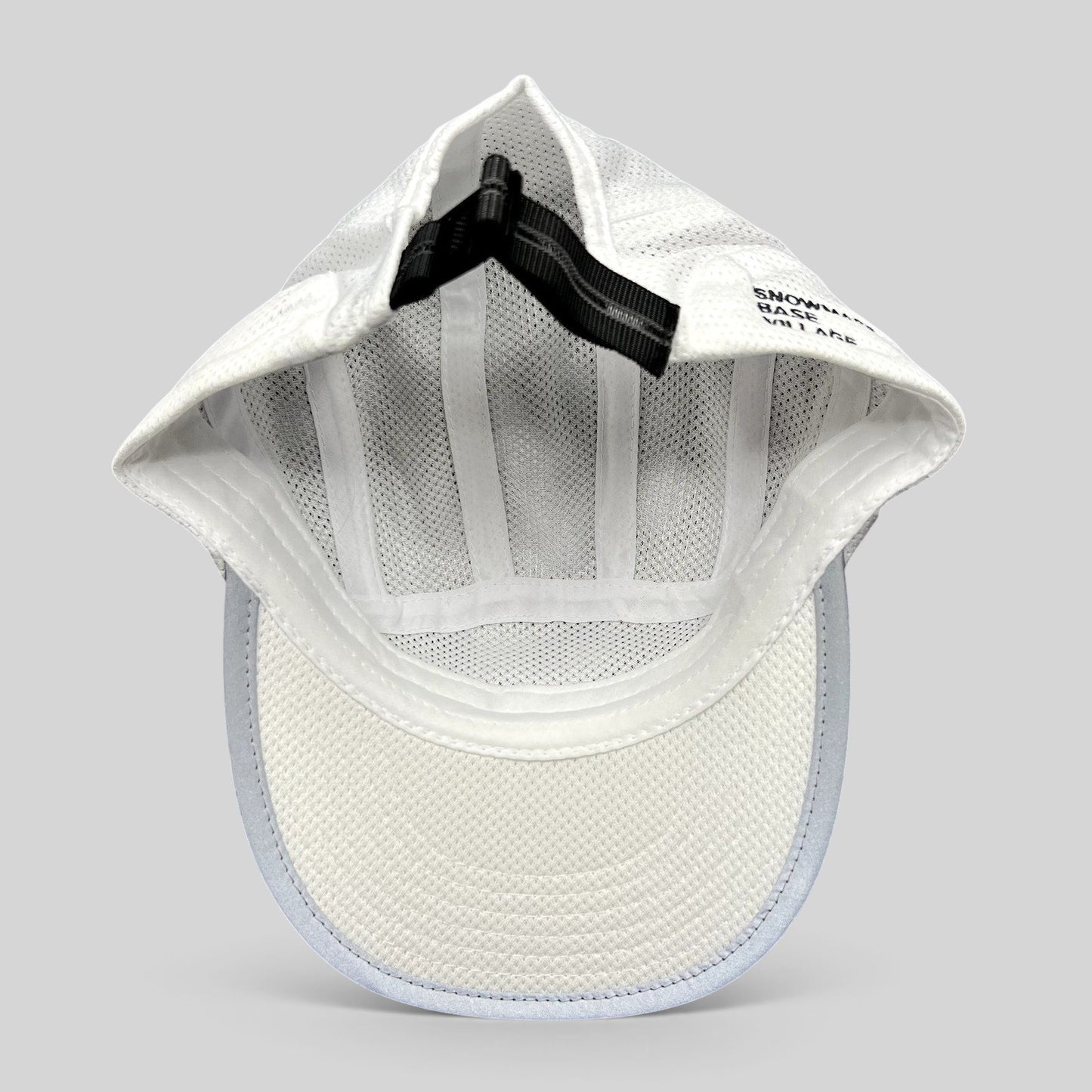 Raree Finds white 5-panel performance running hat with breathable mesh interior and adjustable buckle strap