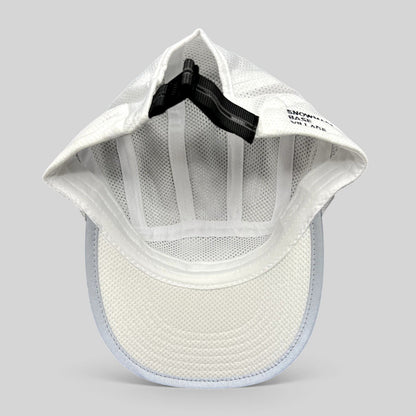 Raree Finds white 5-panel performance running hat with breathable mesh interior and adjustable buckle strap