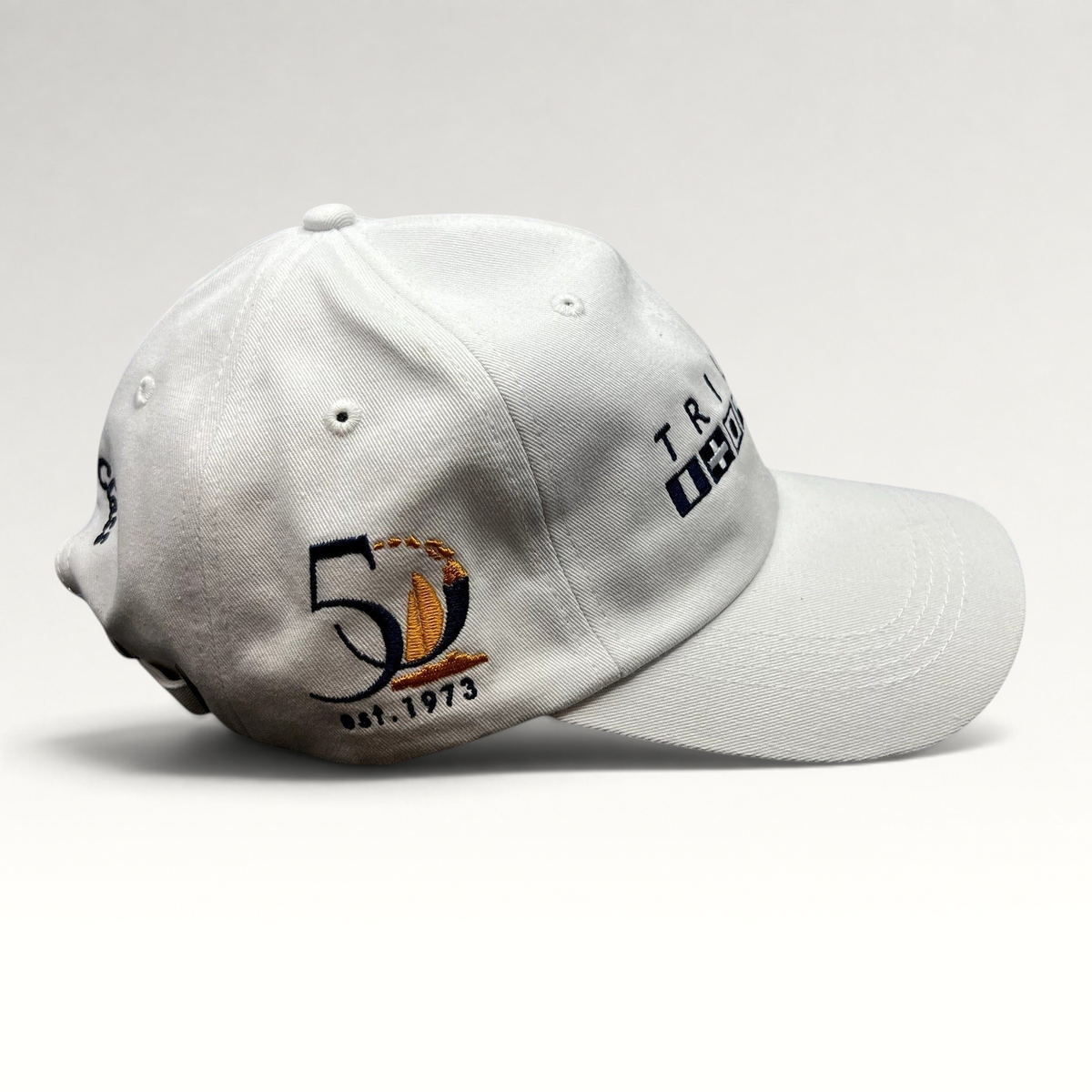 Raree Finds white cotton Trilogy Maui Lana‘i cap with 50th anniversary embroidery and nautical signal flag details