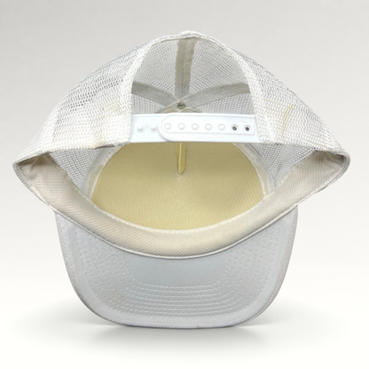 Raree Finds white Y2K Rockstar Energy Drink trucker hat with mesh back and snapback closure, back view