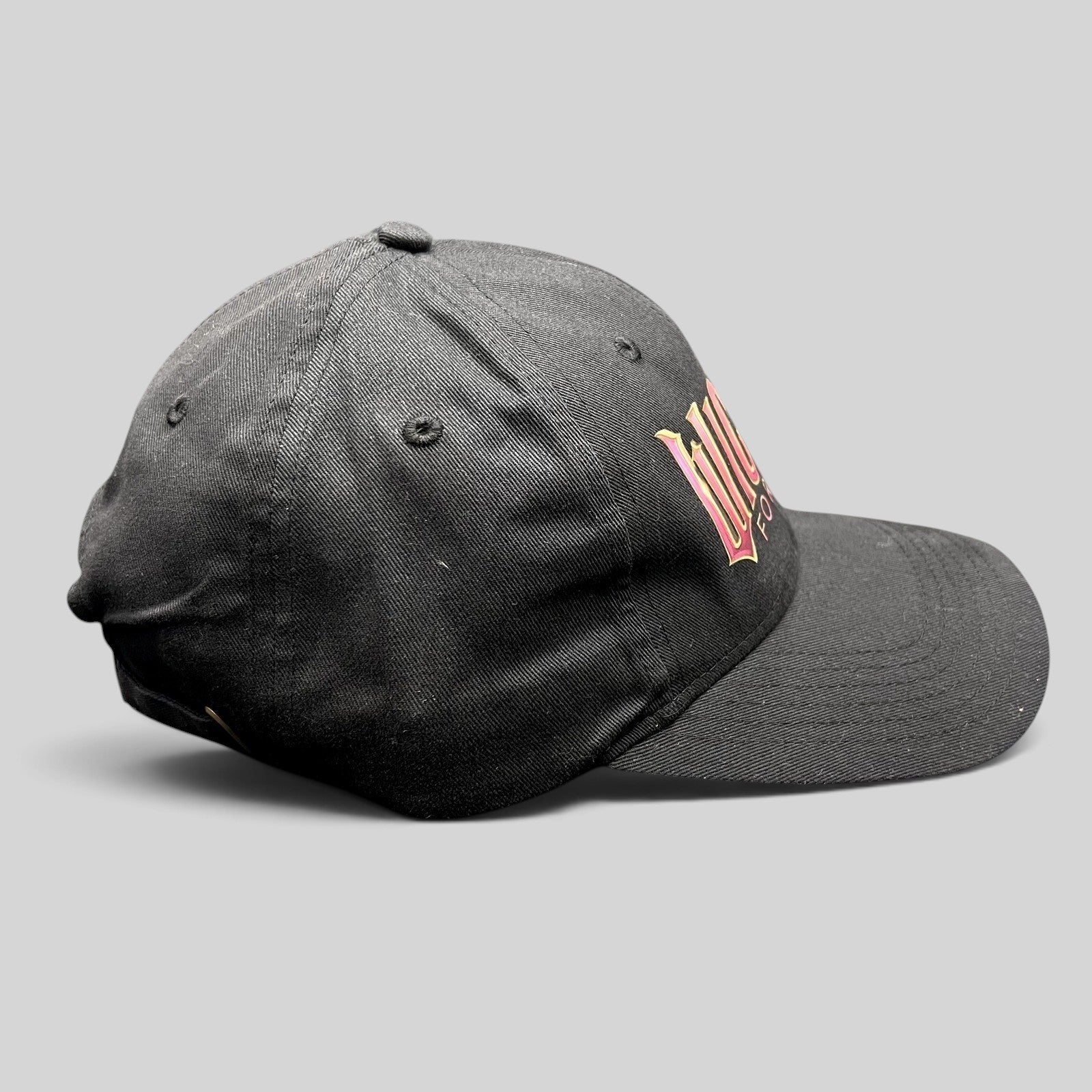Raree Finds black Wicked For Good strapback hat with colorful gradient embroidery and curved brim