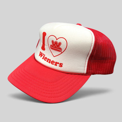 Raree Finds vintage Wienerschnitzel I Heart Wieners red and white foam front mesh trucker snapback hat