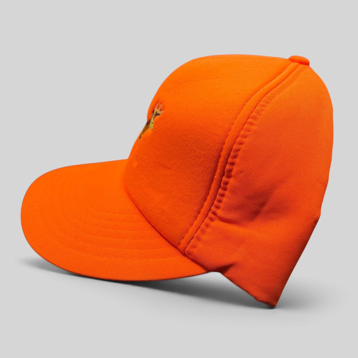 Raree Finds vintage Winchester blaze orange hunting snapback hat with embroidered deer logo and green undervisor