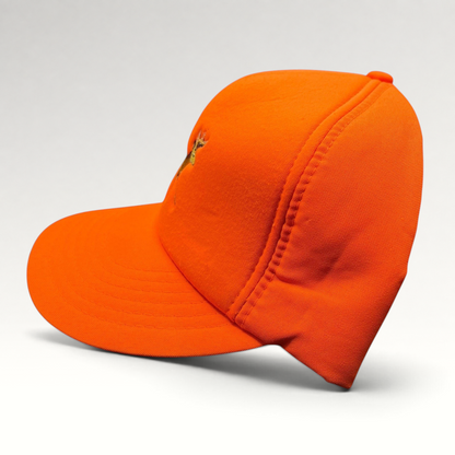 Raree Finds vintage Winchester blaze orange hunting snapback hat with embroidered deer logo and green undervisor
