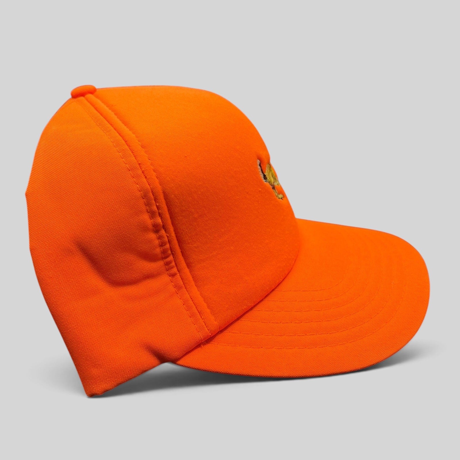 Raree Finds vintage Winchester blaze orange hunting snapback hat with embroidered deer logo and green undervisor