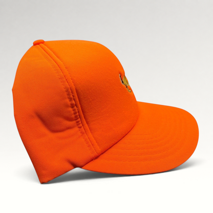 Raree Finds vintage Winchester blaze orange hunting snapback hat with embroidered deer logo and green undervisor