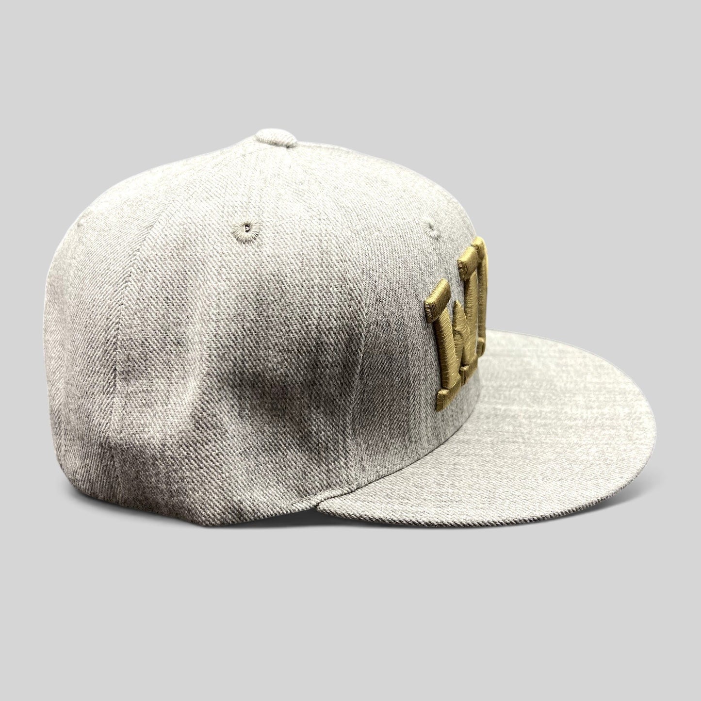 Raree Finds Western Michigan University snapback hat in heather gray with raised metallic gold WMU embroidery