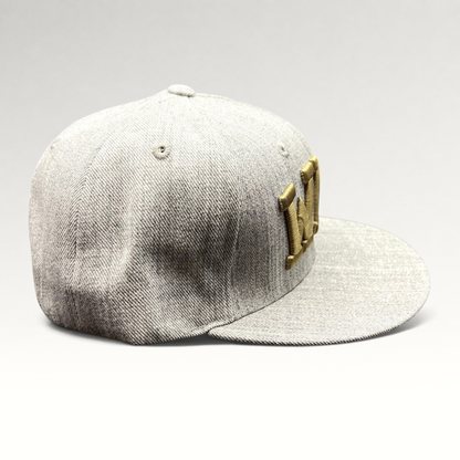 Raree Finds Western Michigan University snapback hat in heather gray with raised metallic gold WMU embroidery