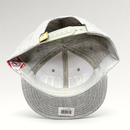 Raree Finds W Republic Western Michigan University snapback hat interior showing gray heather fabric and snap closure