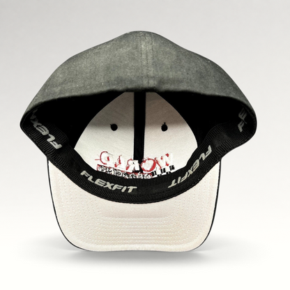 Raree Finds black Port Authority World of Racing Flexfit cap interior showing branded stretch sweatband and lining