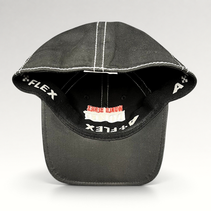 Raree Finds 2010 WSOP flexfit hat in black with white contrast stitching and interior branded sweatband detail