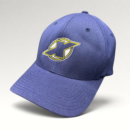 Raree Finds navy blue X-Men First Class film crew Flexfit hat with embroidered yellow and white X logo