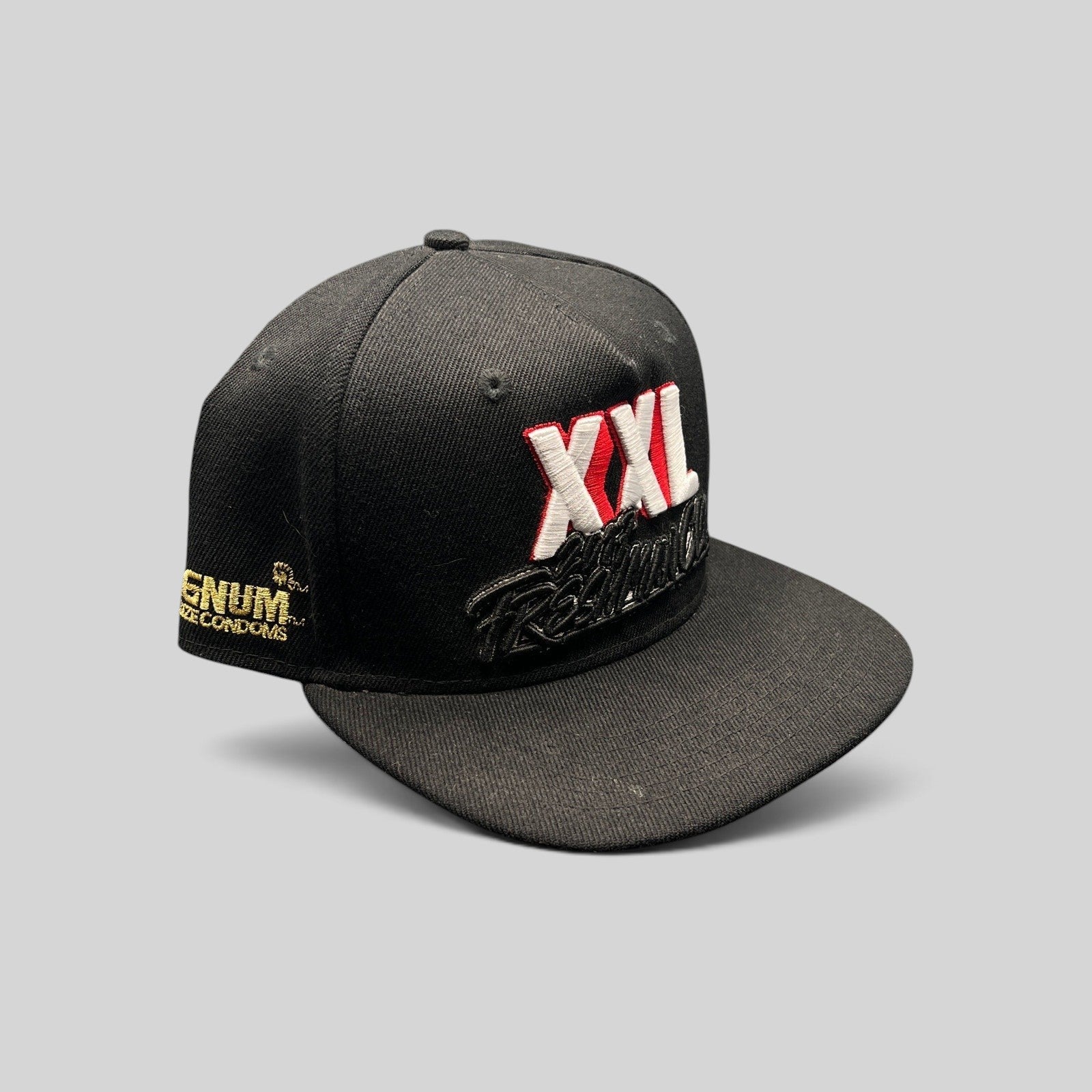 Raree Finds vintage 2017 XXL Freshman Class snapback hat in black with 3D embroidery and gold Magnum side branding.