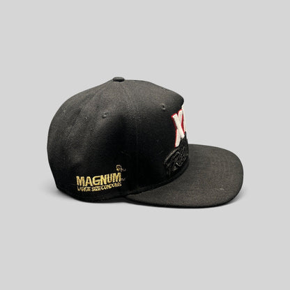 Raree Finds vintage 2017 XXL Freshman Class black snapback hat with 3D embroidery and gold Magnum side branding.