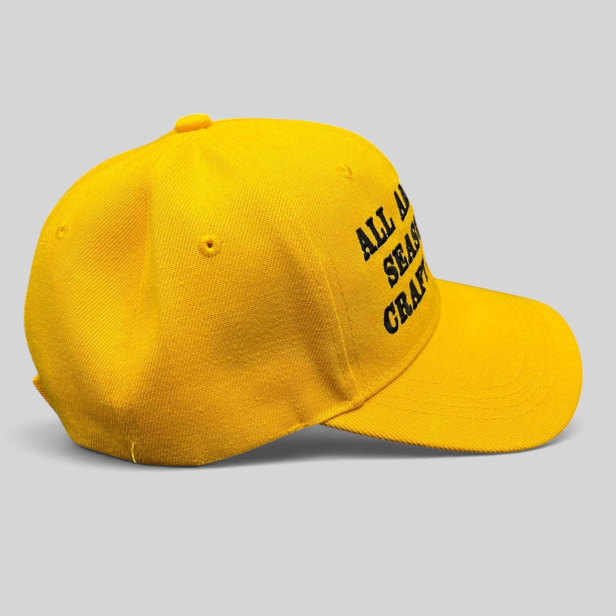 Raree Finds yellow polyester strapback hat with black All American Season 6 and 7 craft service embroidery
