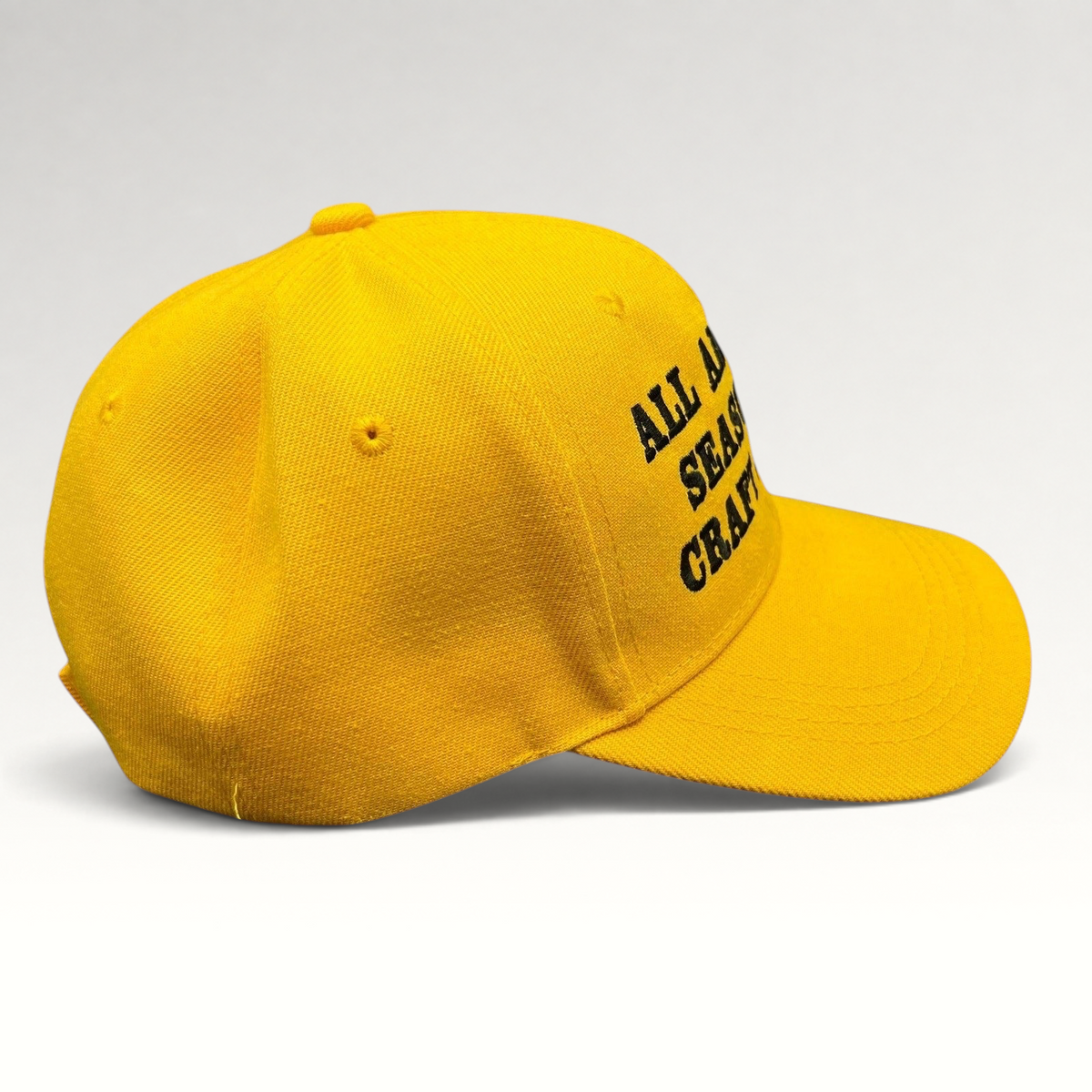 Raree Finds yellow polyester strapback hat with black All American Season 6 and 7 craft service embroidery