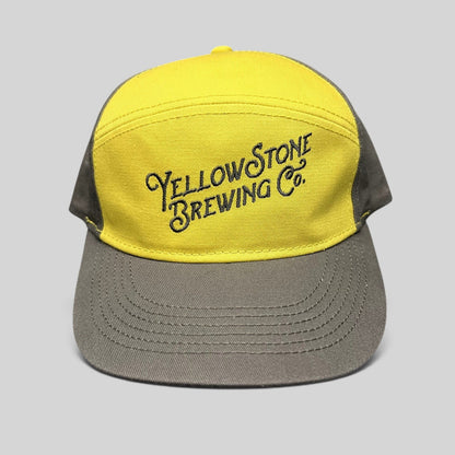 Raree Finds Yellowstone Brewing Co. two-tone yellow and gray cotton strapback hat with embroidered script logo