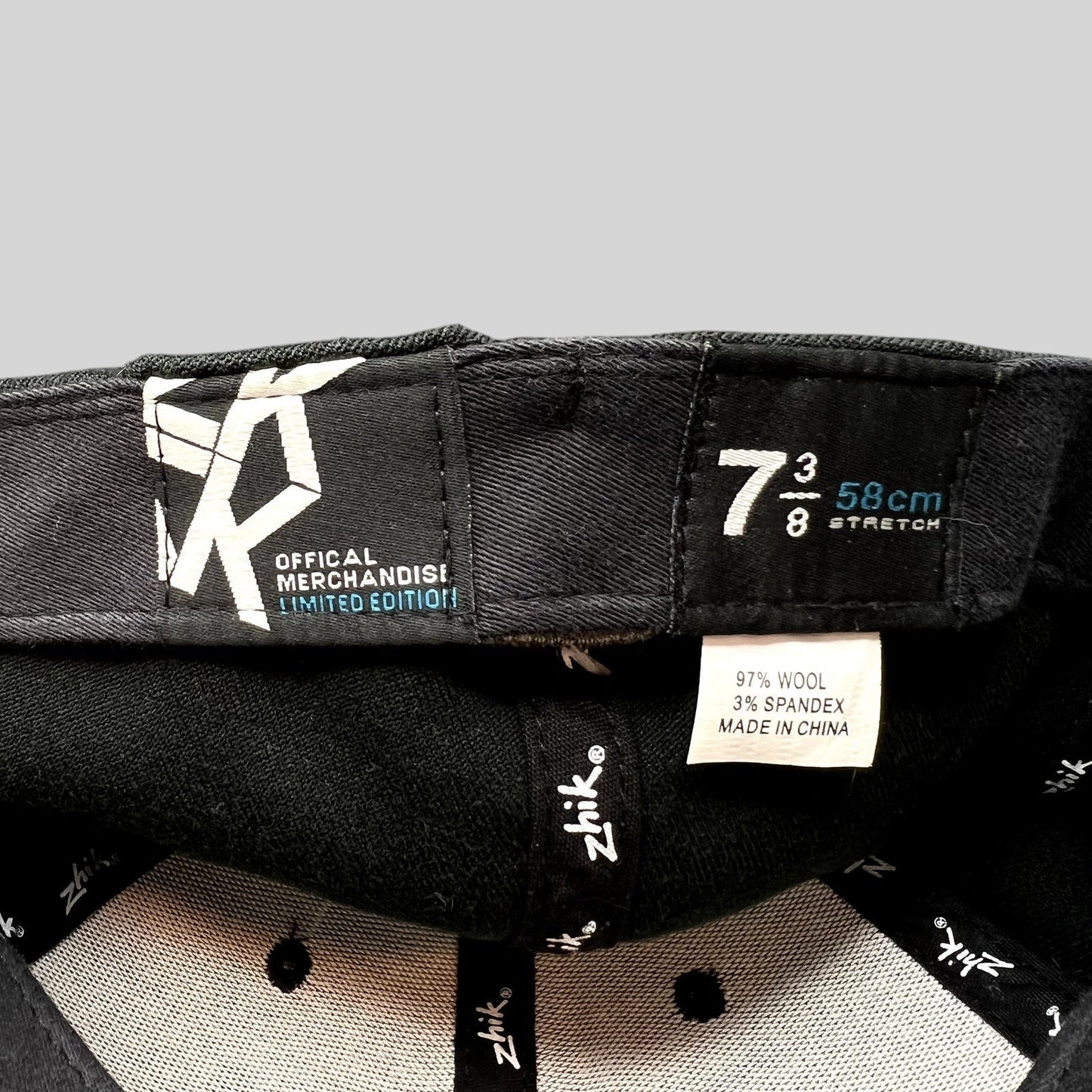Raree Finds Zhik limited edition fitted cap interior label showing size 7 3/8 and wool blend material tag