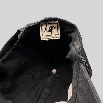 Raree Finds vintage Zkapz snapback interior showing the brand label and black cotton twill construction