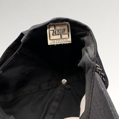 Raree Finds vintage Zkapz snapback interior showing the brand label and black cotton twill construction