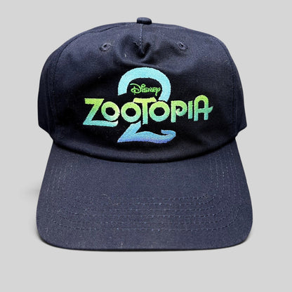 Raree Finds navy blue Disney Zootopia 2 promotional strapback hat with vibrant embroidered logo on the front crown