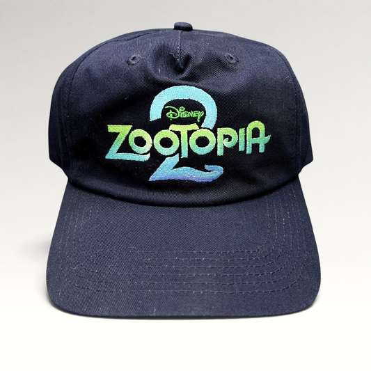 Raree Finds navy blue Disney Zootopia 2 promotional strapback hat with vibrant embroidered logo on the front crown