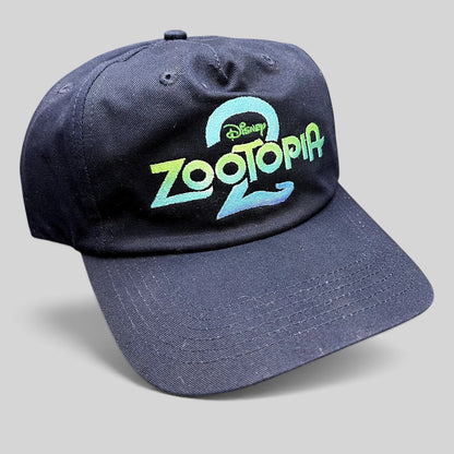 Raree Finds Disney Zootopia 2 promotional navy blue strapback hat with vibrant embroidered logo on the front crown.