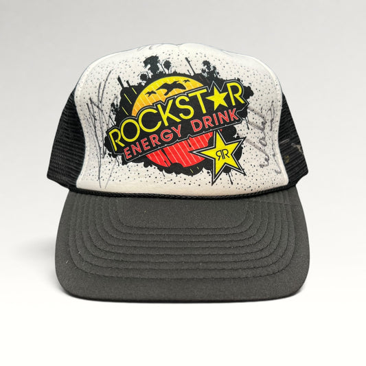 Front view of autographed Rockstar Energy snapback trucker hat