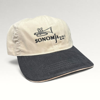 Front angled view of cream and black Sonoma Jazz hat