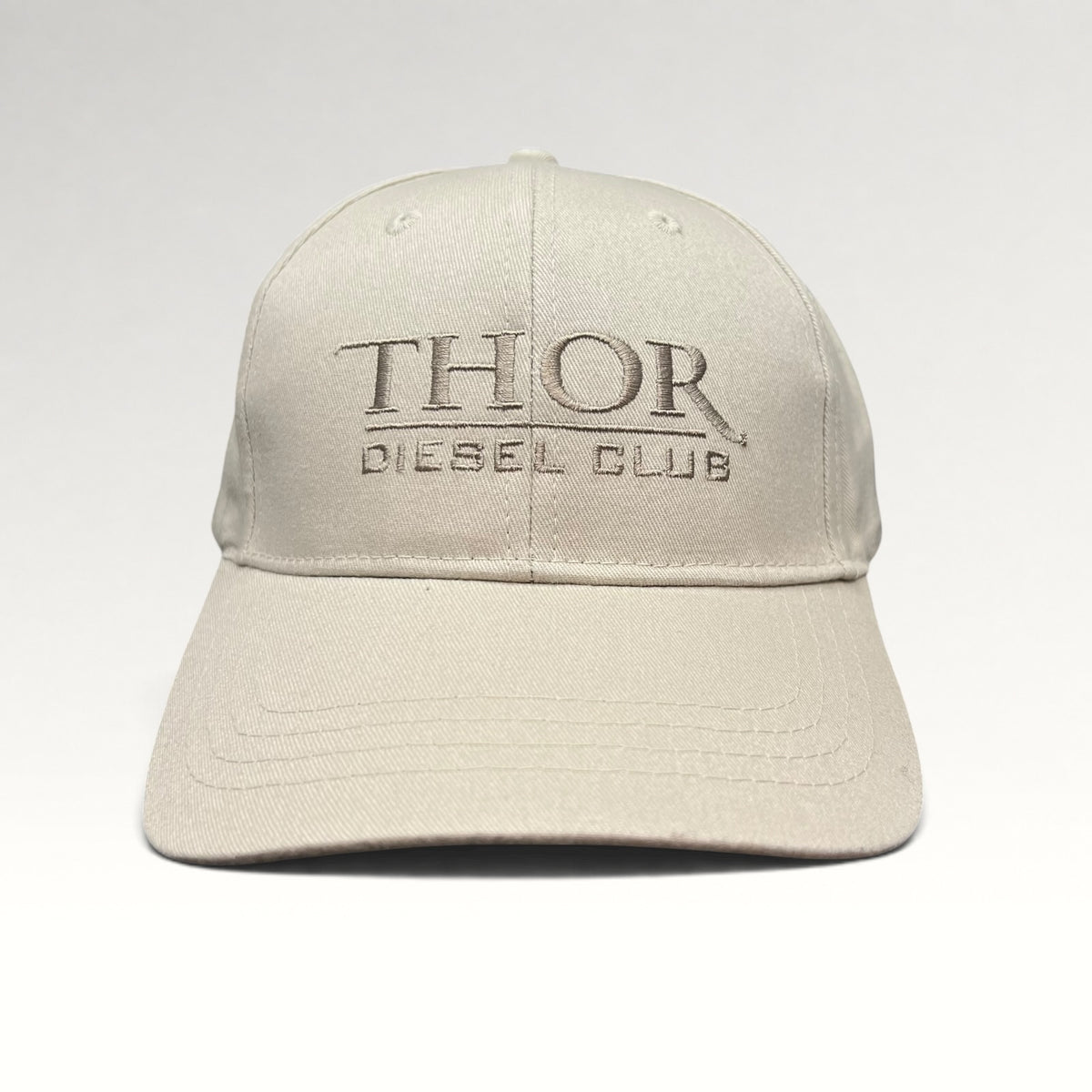 Front view of Thor Diesel Club beige strapback hat
