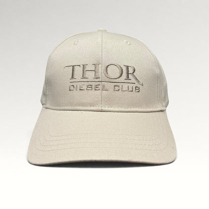 Front view of Thor Diesel Club beige strapback hat