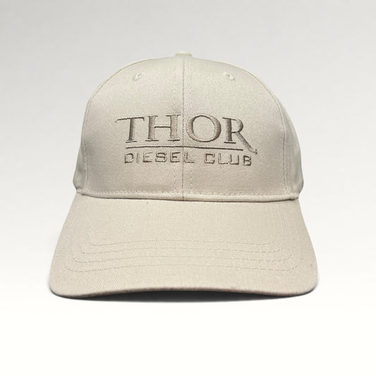 Front view of Thor Diesel Club beige strapback hat