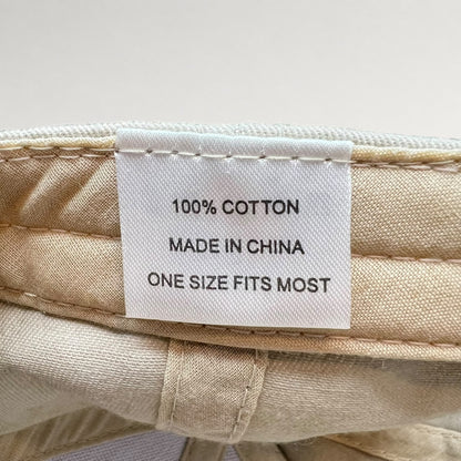 Label showing 100% cotton, made in China, one size fits most